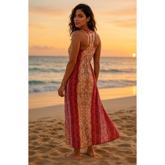 Angie Maxi Dress Womens M Boho Sleeveless Racerback Long Summer Sundress Rayon - Picture 1 of 16